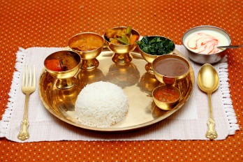 Daal Bhat served with golden cuttlery